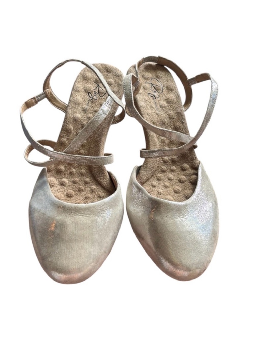 New Ros Hommerson Pammy Women Metallic Cross Strap Heels Cushioned Size 13WW